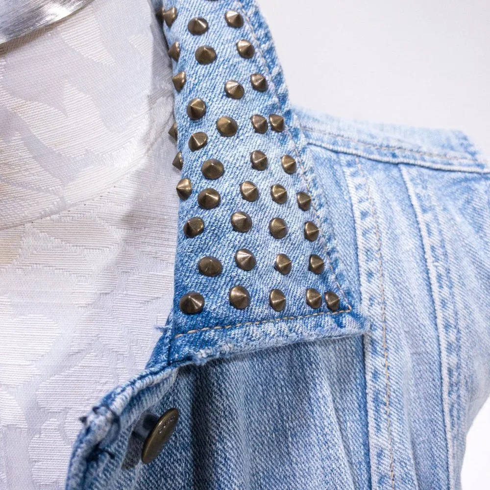 Vintage Guess M Sleeveless Jean Jacket Vest Layer Studded Collar Crop Top Layer - Picture 5 of 16